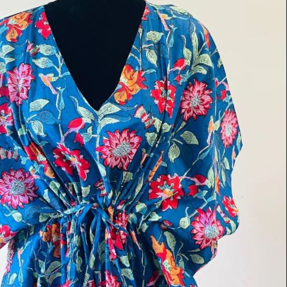 BRAND NEW Women Indian Handmade Cotton Kaftan Dress Hand Block Print Drees - Picture 6 of 7